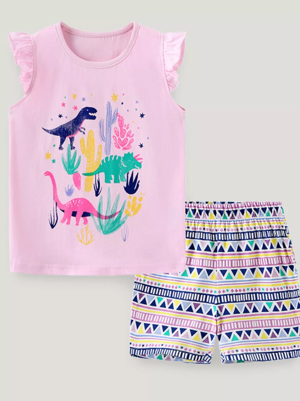 Children's Ruffled Dinosaur Top and Shorts Set