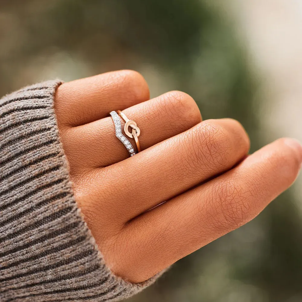 Knotted Heart Shape Inlaid Zircon Ring, image 4