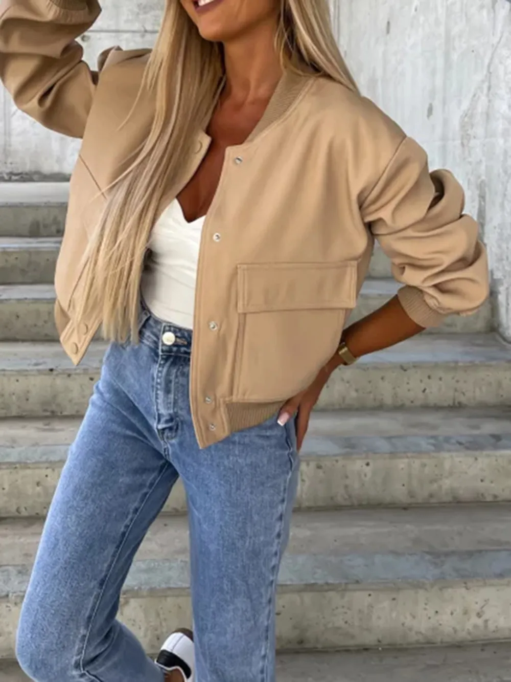 Baseball Collar Dropped Shoulder Jacket, image 7