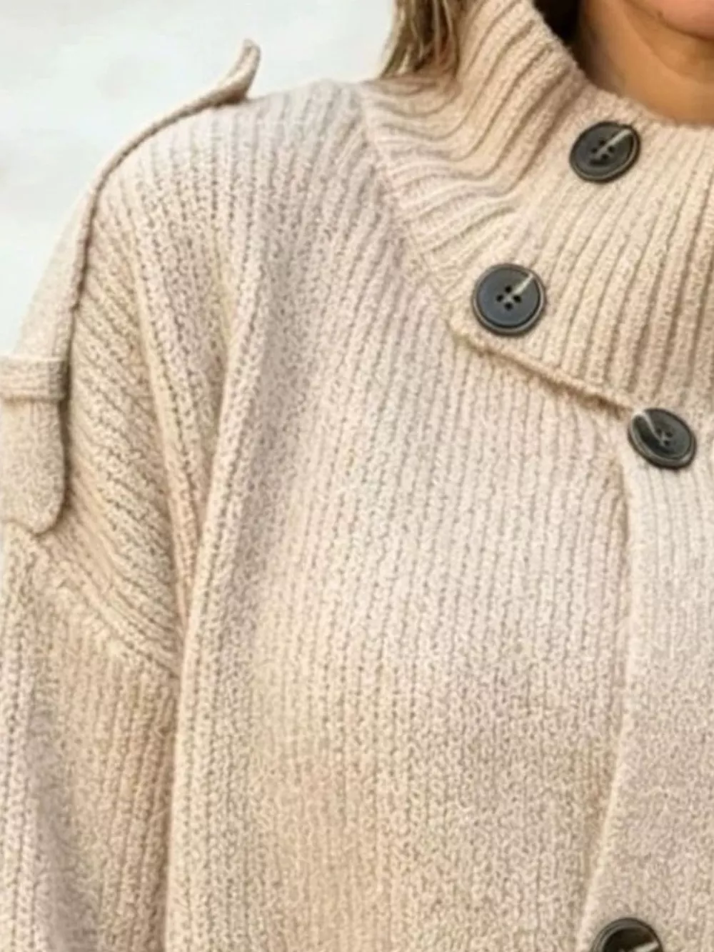 Full Size Button-Up Mock Neck Cardigan Plus Size, image 4