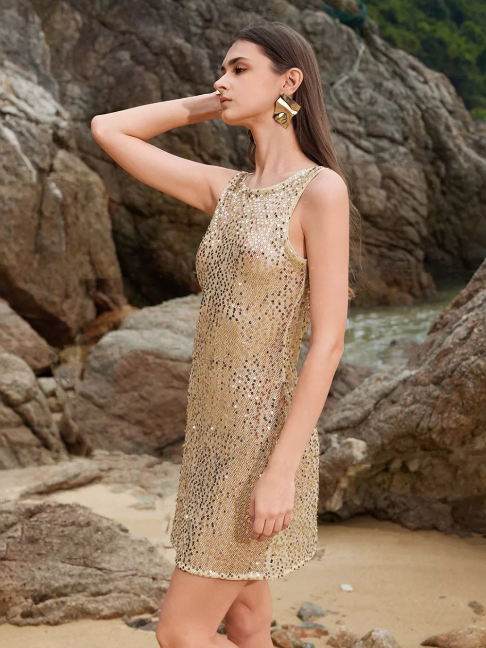 Sleeveless Sequin Mini Cover-Up Dress, image 4