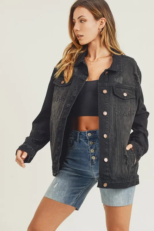 Full Size Distressed Long Sleeve Denim Jacket, image 5