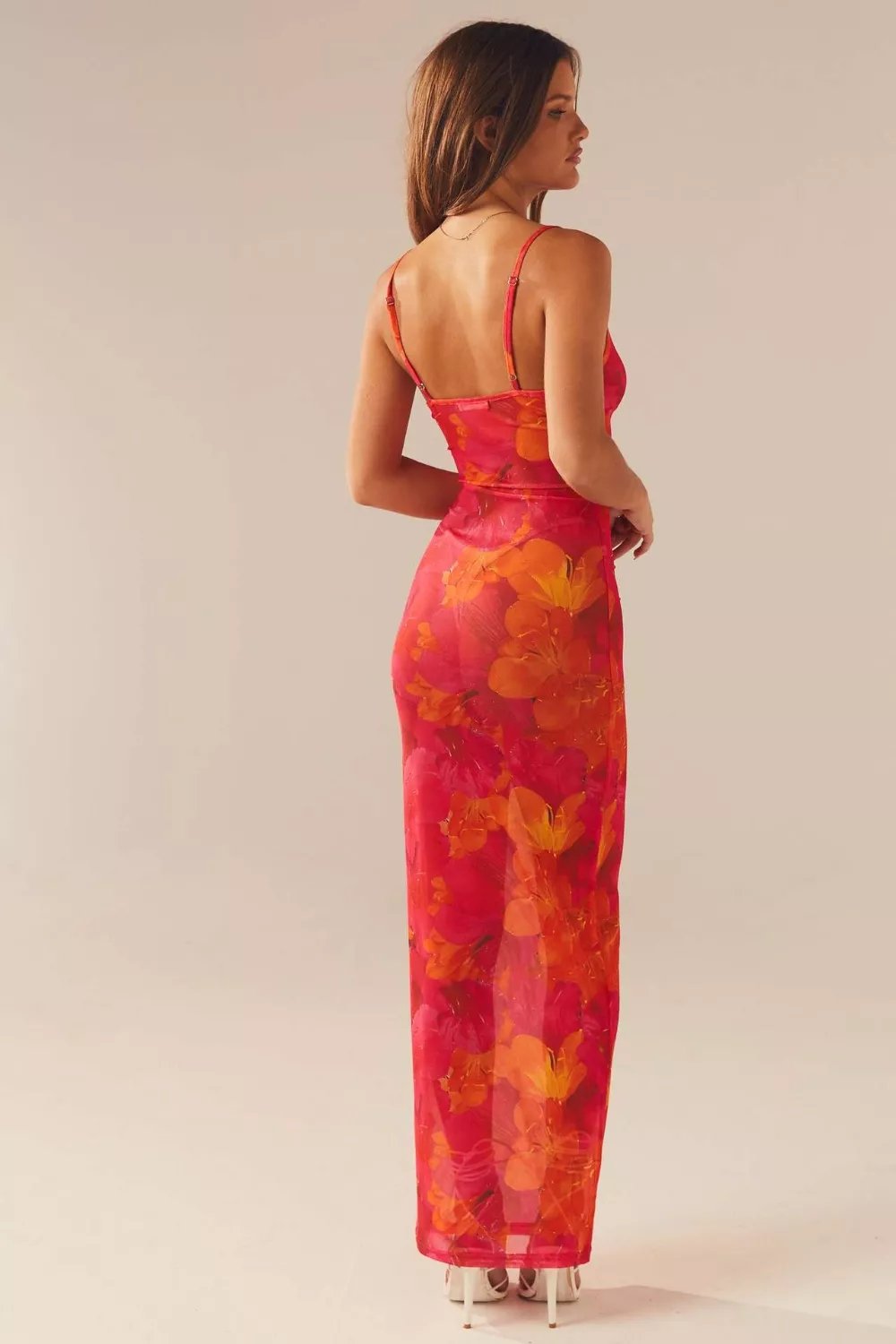 Floral Print Spaghetti Strap Bodycon Maxi Dress