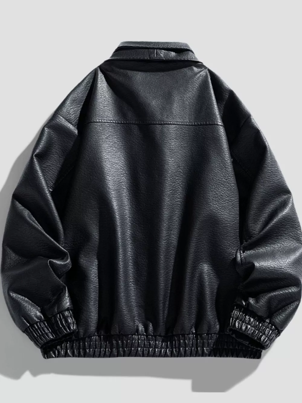 Men's Plus Size Faux Leather Bomber Jacket, image 2