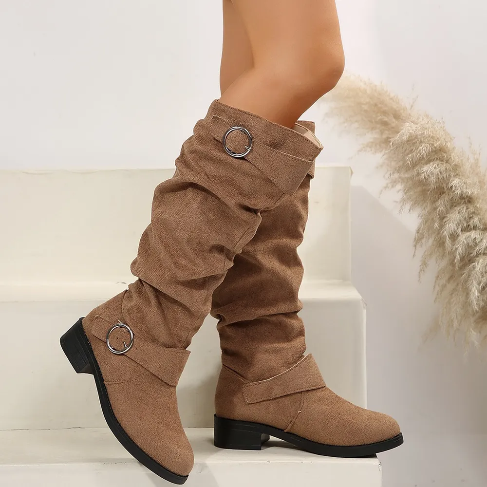 Buckle Round Toe Block Heel Boots, image 4