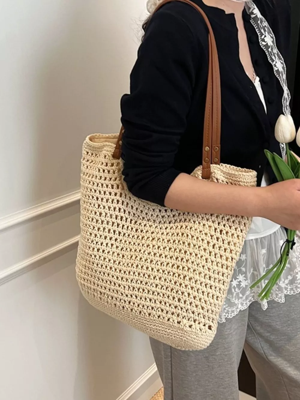 Crochet Knit Shoulder Bag, image 6