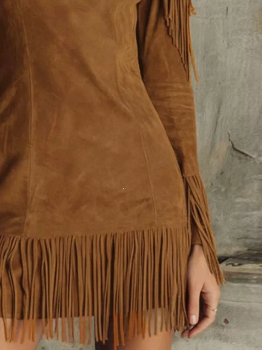 Fringed Cold Shoulder Mini Dress, image 2