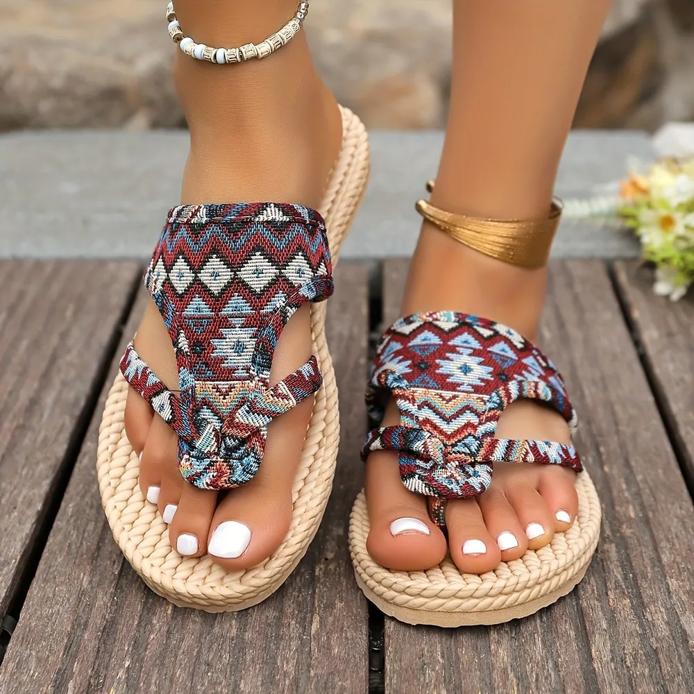 Geometric Print Toe Post Sandals, image 3