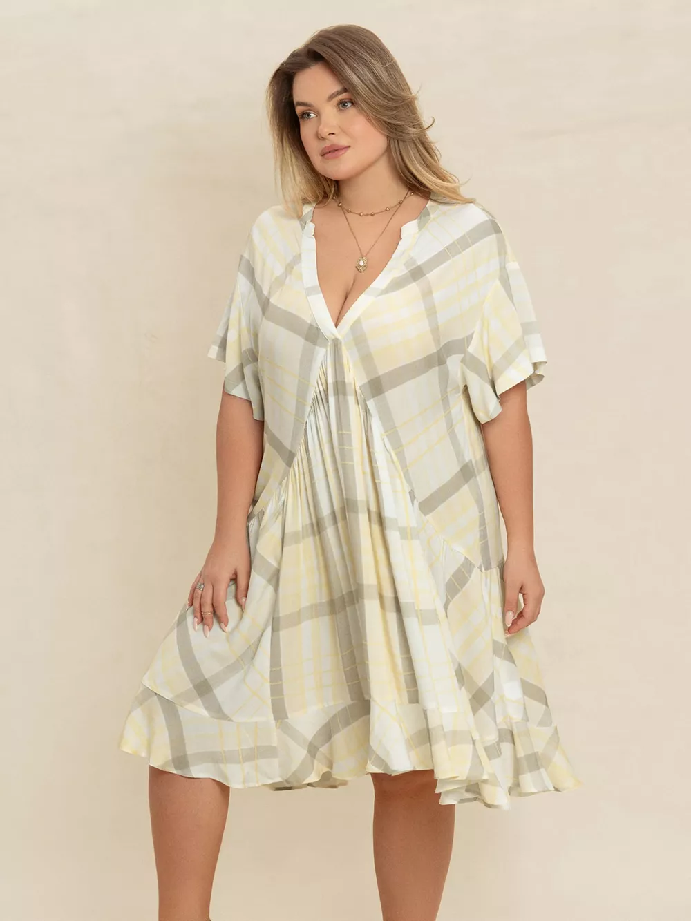 Plus Size Plaid Flutter Sleeve Dress, image 2