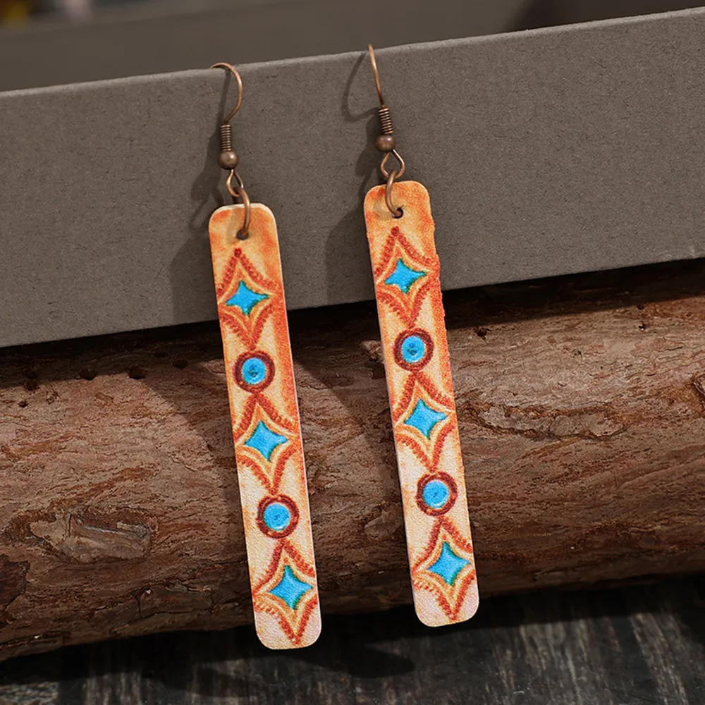 Geometric Leather Bar Earrings, image 2