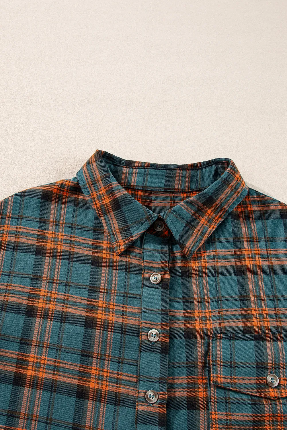 Plaid Collared Neck Long Sleeve Shirt, image 3