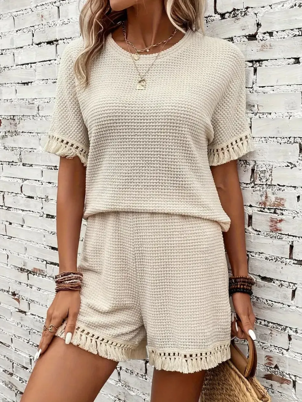 Tassel Round Neck Top and Shorts Set, image 18