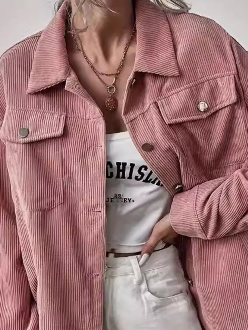 Casual Corduroy Button-Up Shacket, image 4