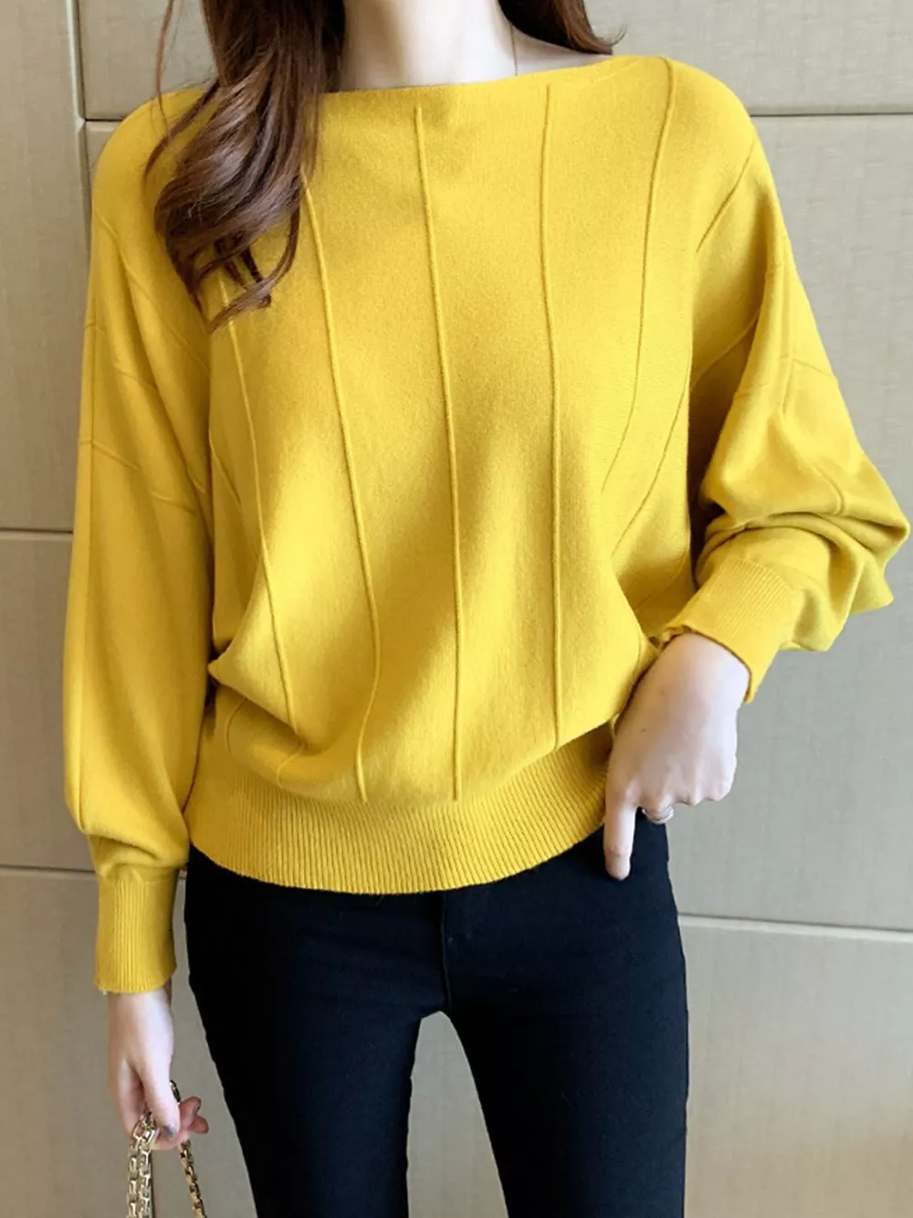 Ribbed Hem Batwing Sleeve Knit Top, image 4