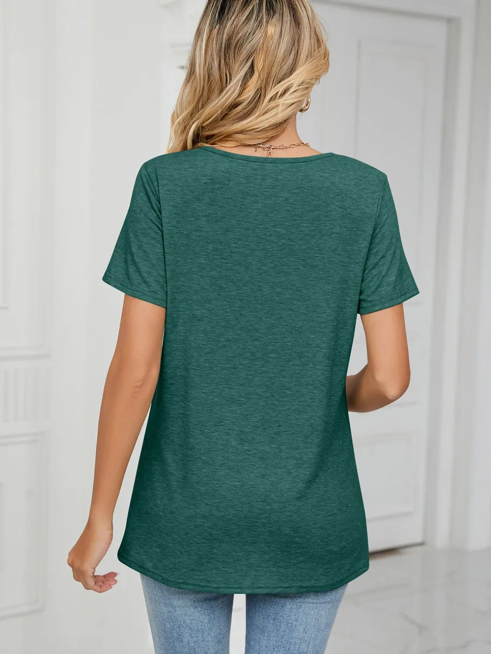 Ruched V-Neck Short Sleeve T-Shirt, image 10