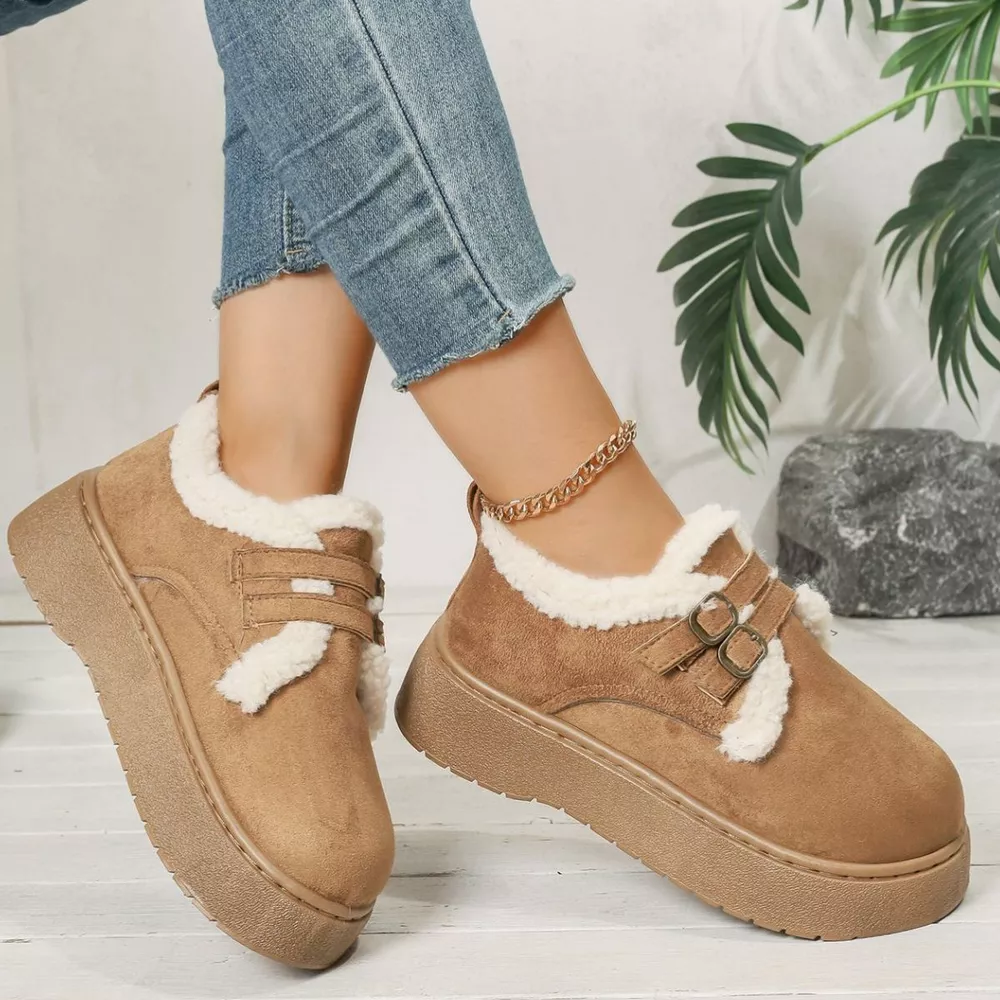 Buckle Strap Faux Fur Trim Platform Boots, image 6