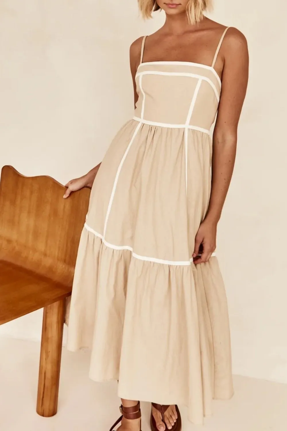 Contrast Trim Square Neck Midi Cami Dress, image 4