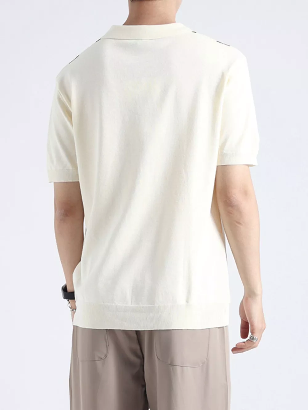 Men's Plus Size Geometric Pattern Knitted Polo, image 2