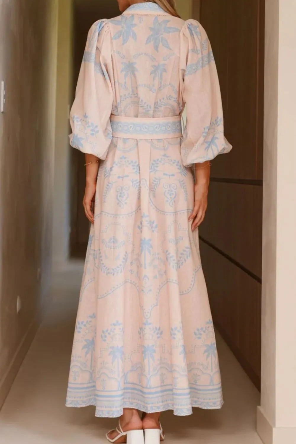 Printed Balloon Sleeve Maxi Shirt Dress, image 6