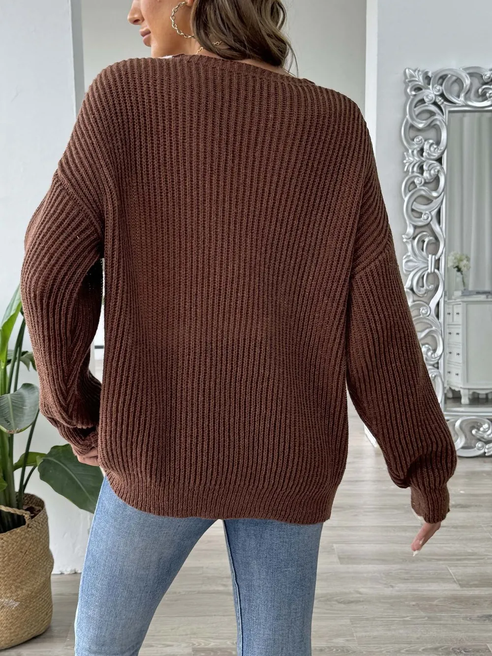 Contrast Trim Dropped Shoulder Long Sleeve Sweater, image 15