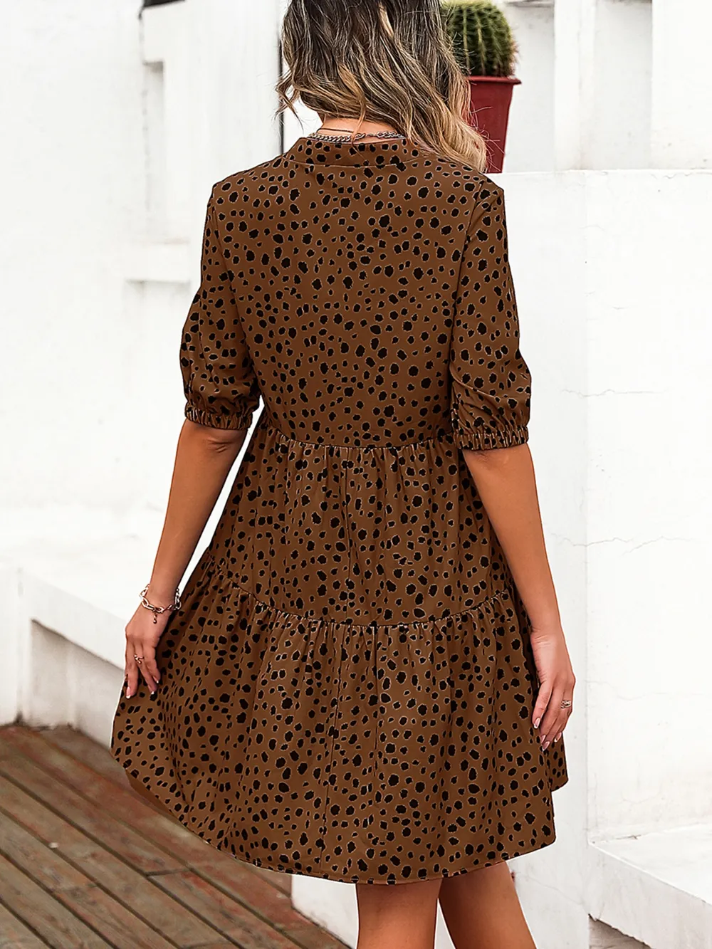 Printed Notched Half Sleeve Dress, image 6