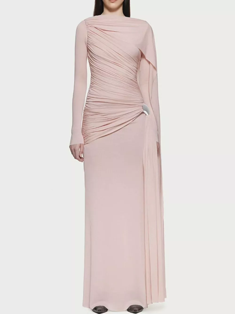 Ruched Draped Long Sleeve Maxi Dress, image 4