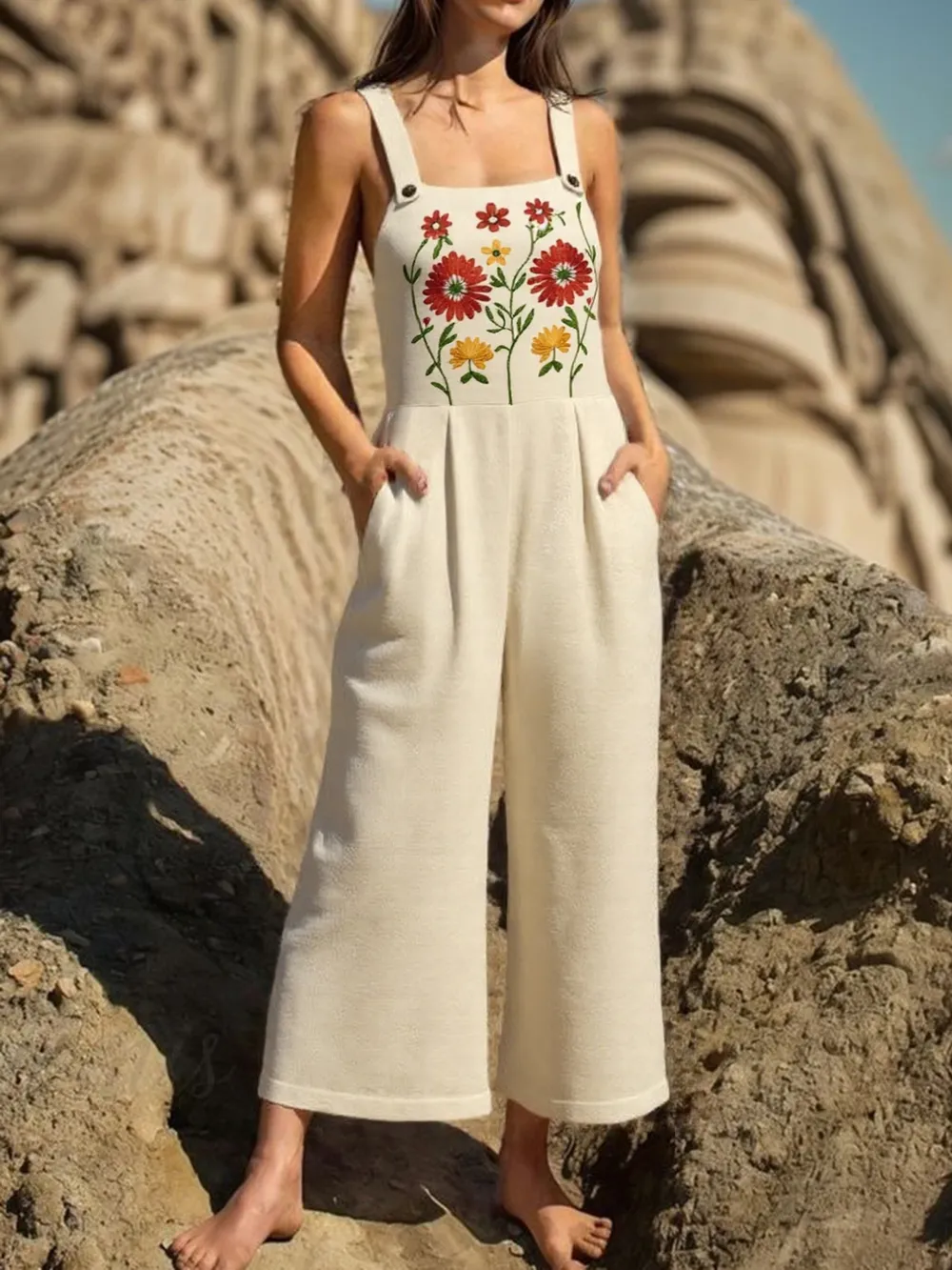 Floral Embroidered Wide Leg Jumpsuit, image 11