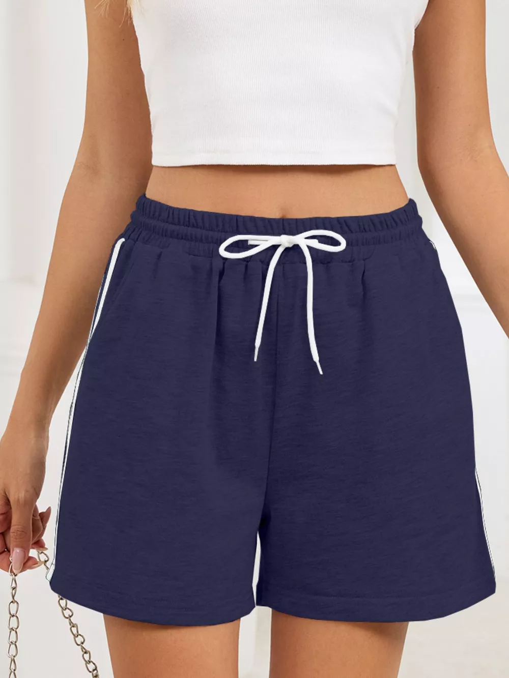 Striped Trim Drawstring Shorts, image 12