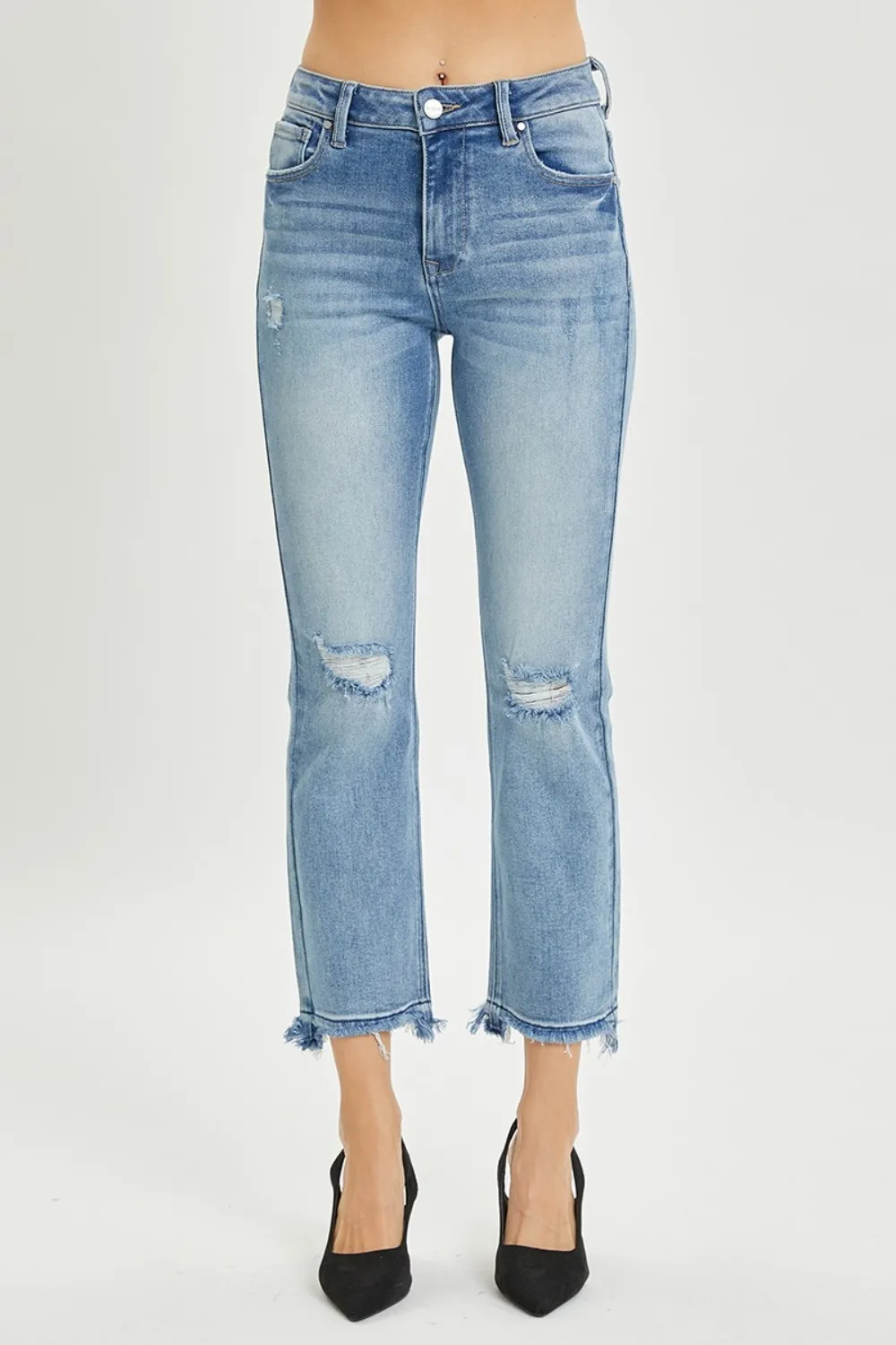 Full Size High Rise Distressed Cropped Straight Jeans, image 3