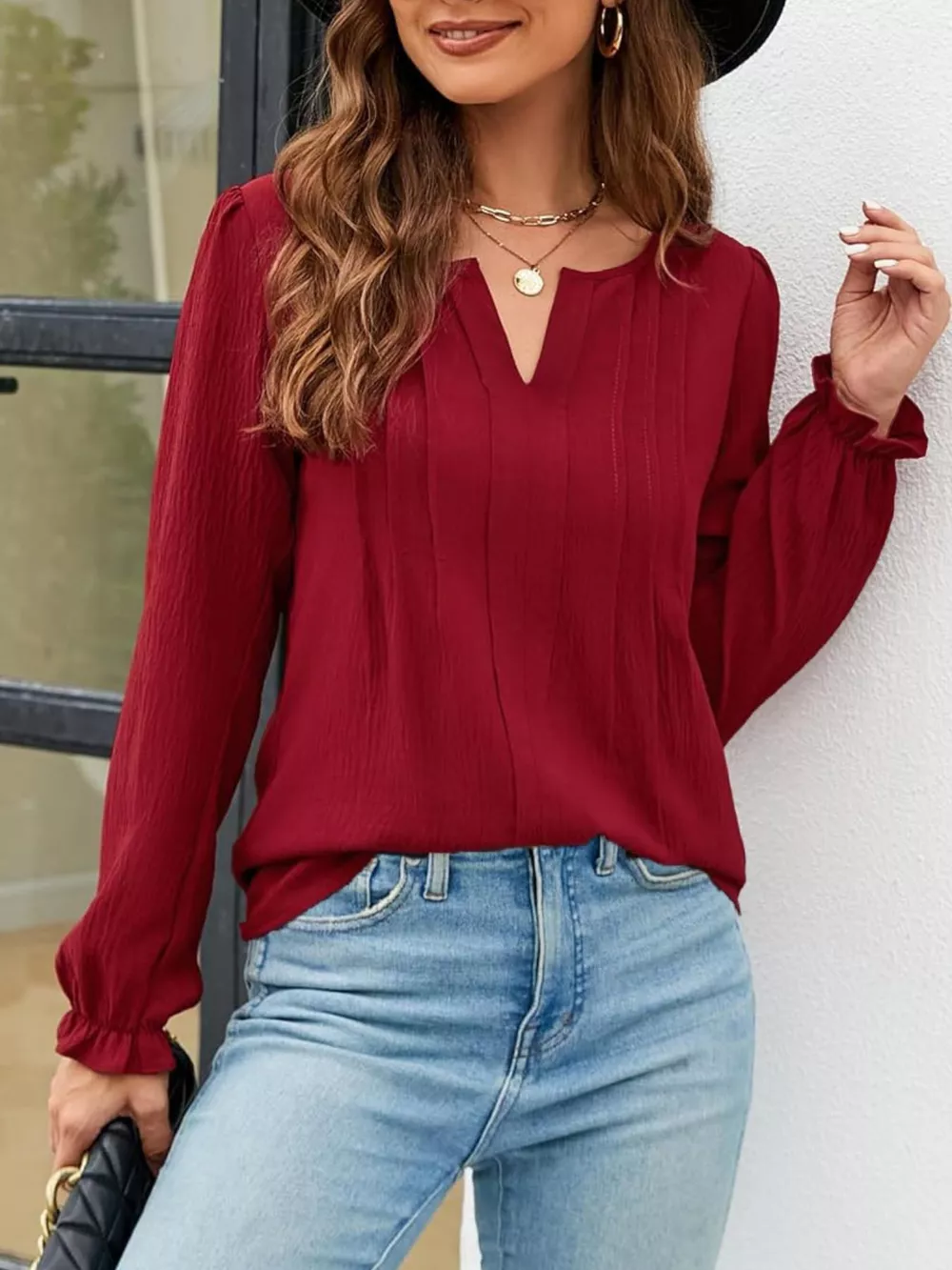 Notched Ruffle Cuff Blouse, image 2