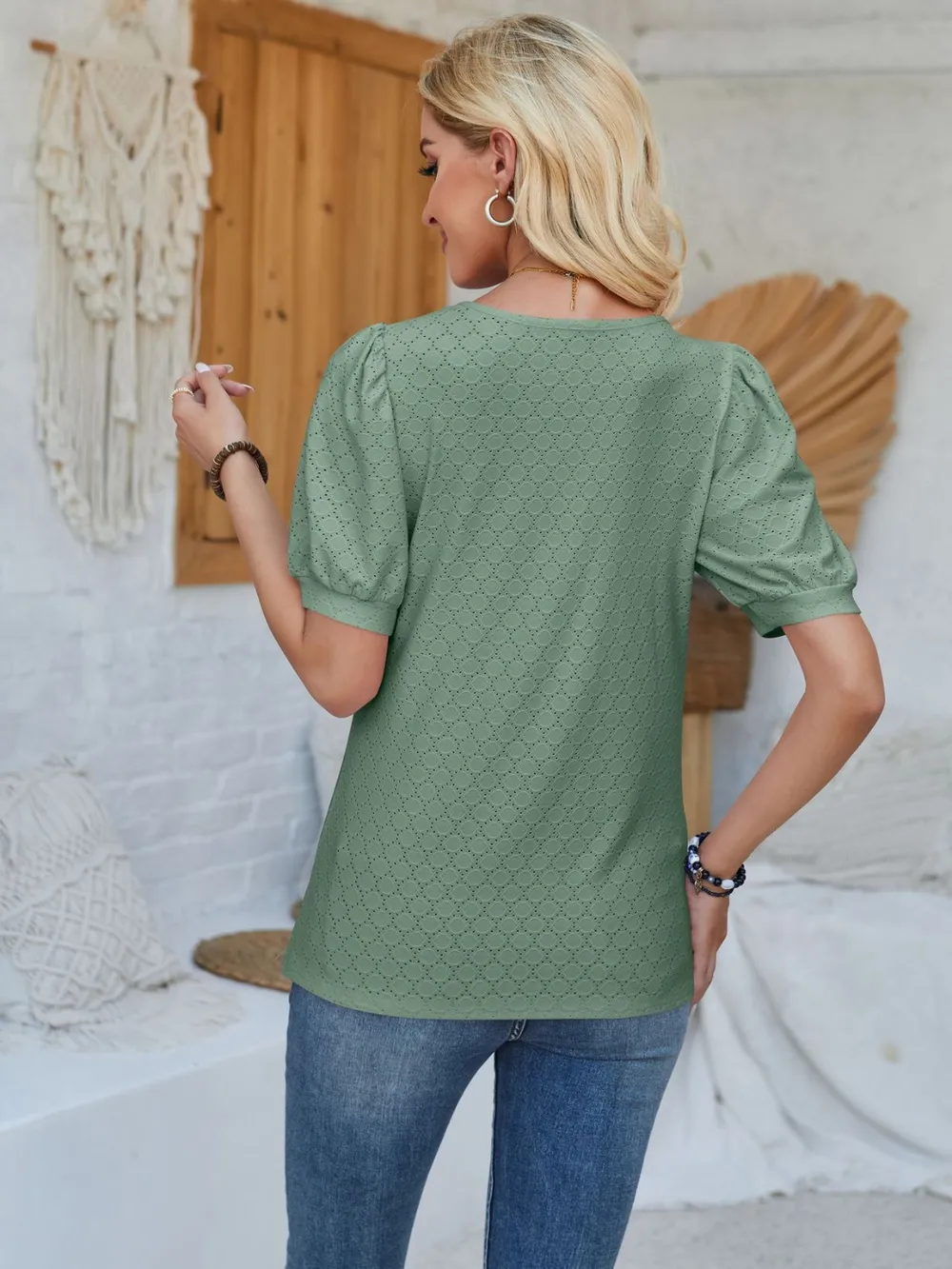 Eyelet Asymmetrical Neck Short Sleeve T-Shirt, image 16
