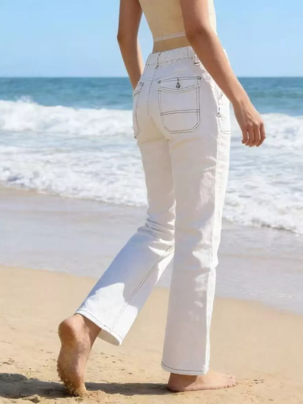 Wide Leg Contrast Stitching Jeans, image 5