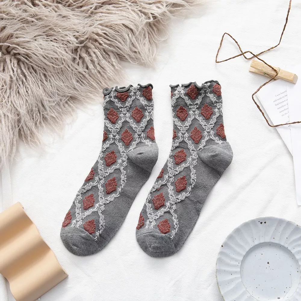 Vintage Argyle Pattern Crew Socks