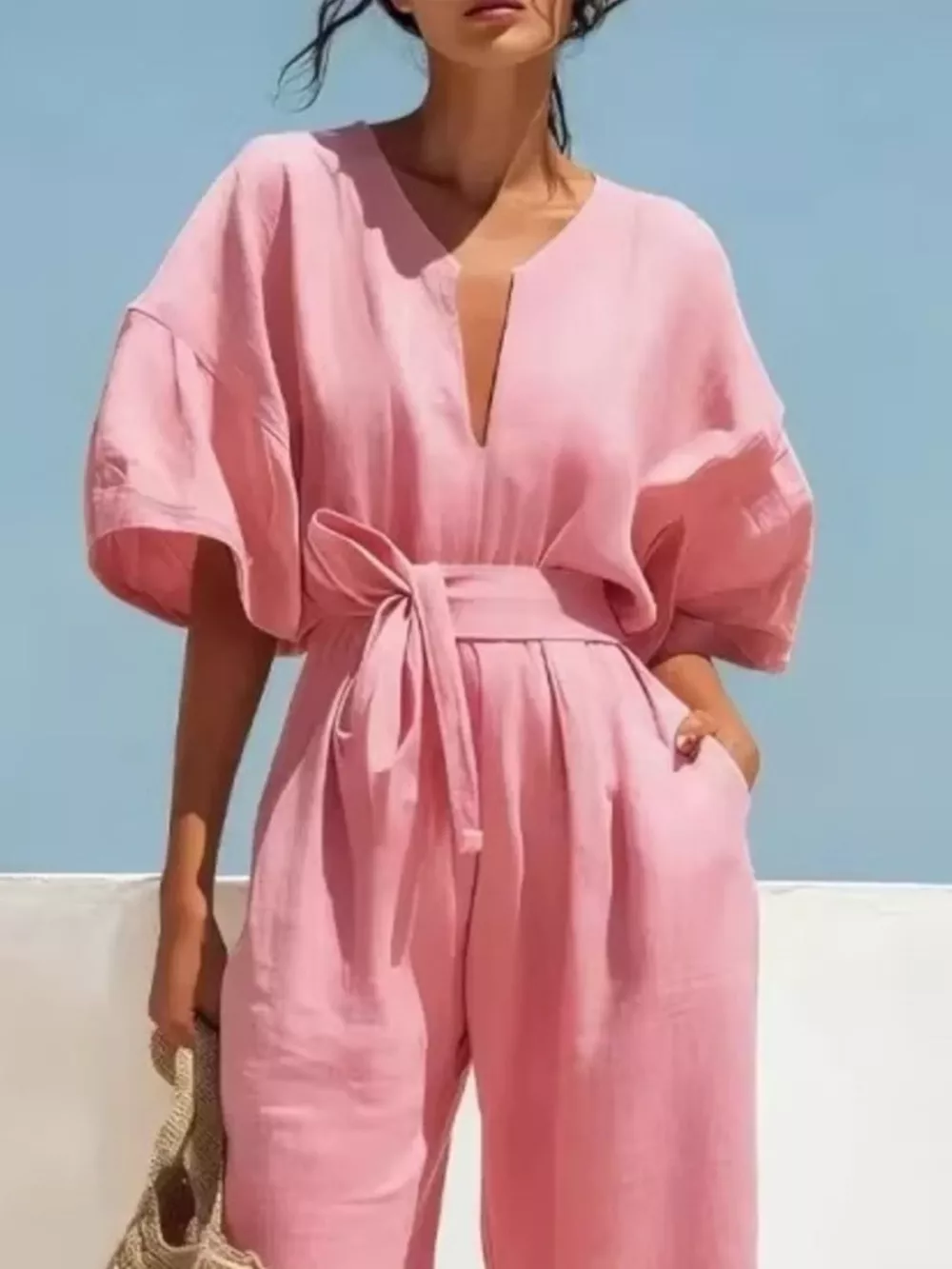 Tie Waist Wide Leg Jumpsuit, image 5
