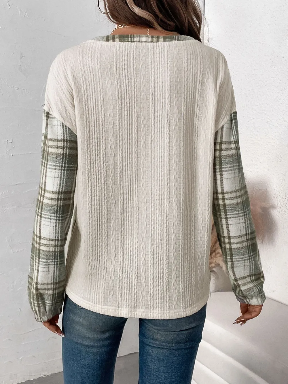 Plaid Half Button Long Sleeve T-Shirt, image 4