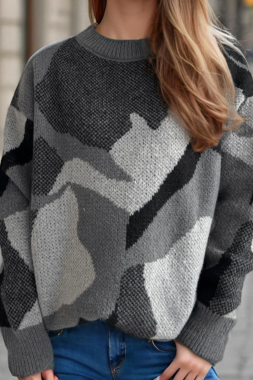 Contrast Round Neck Long Sleeve Sweater, image 6