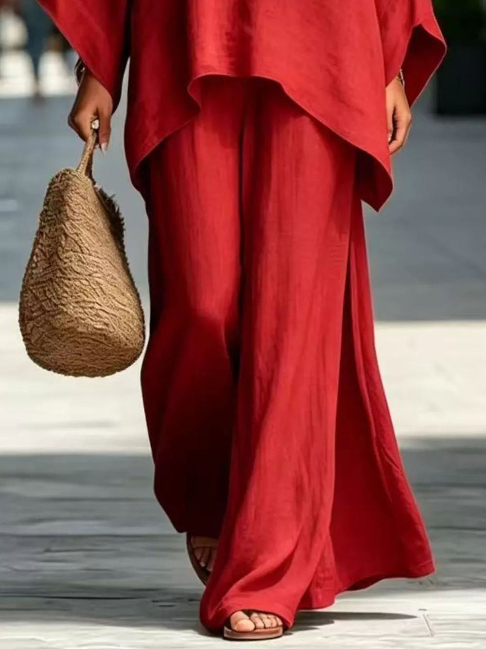 Full Size Batwing Sleeve Top and Wide-Leg Pants Set Plus Size, image 15