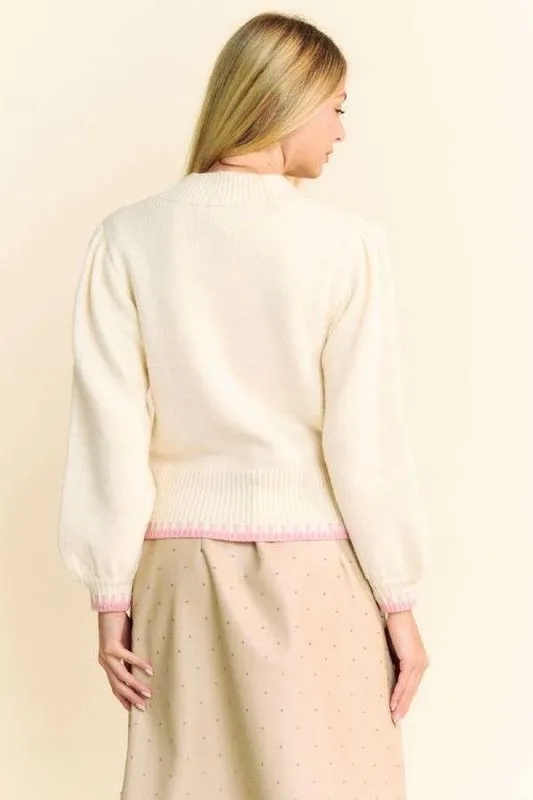 Flower Patch Fuzzy Mock Neck Sweater, image 2