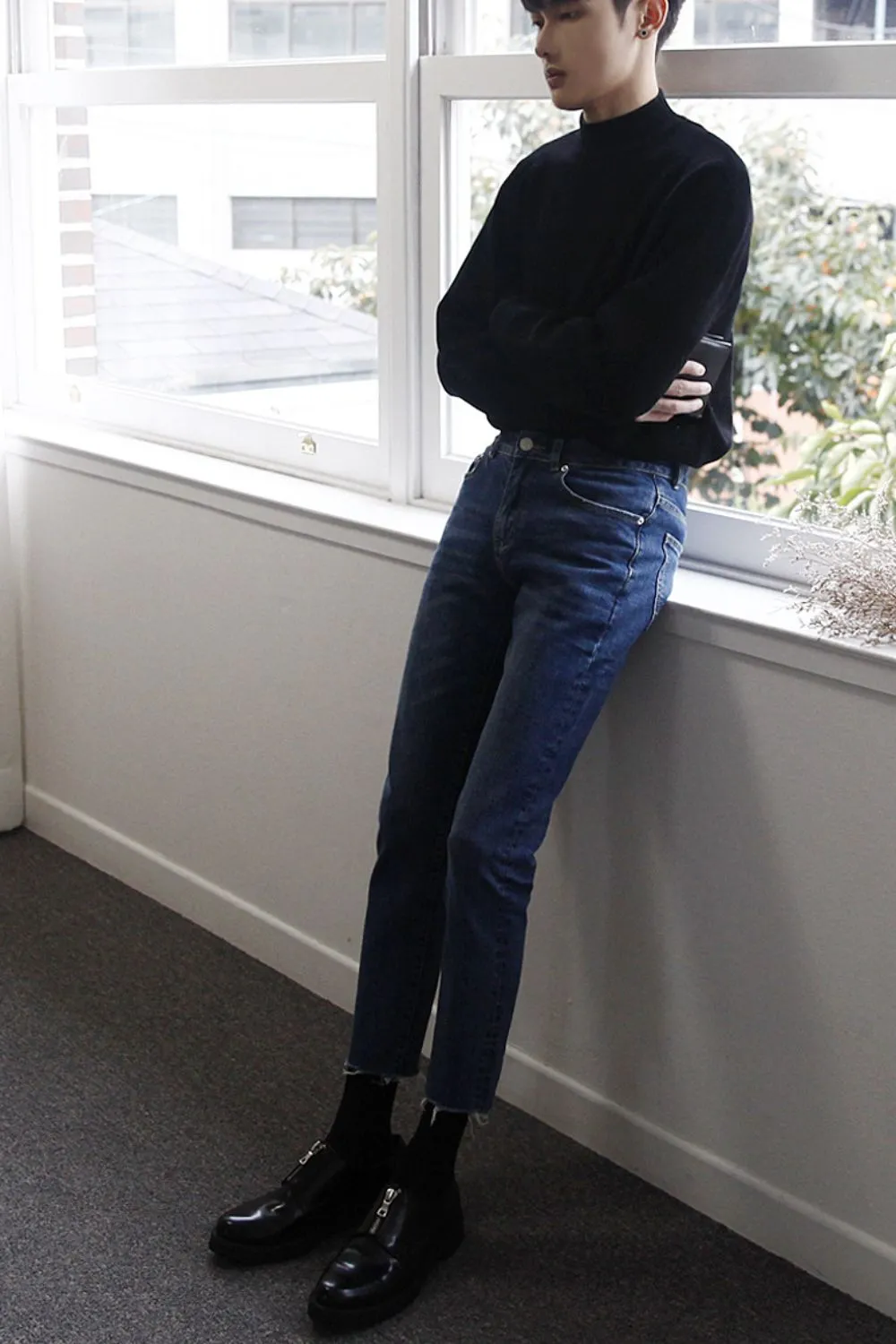 Men's Frayed Hem Skinny Jeans, image 5