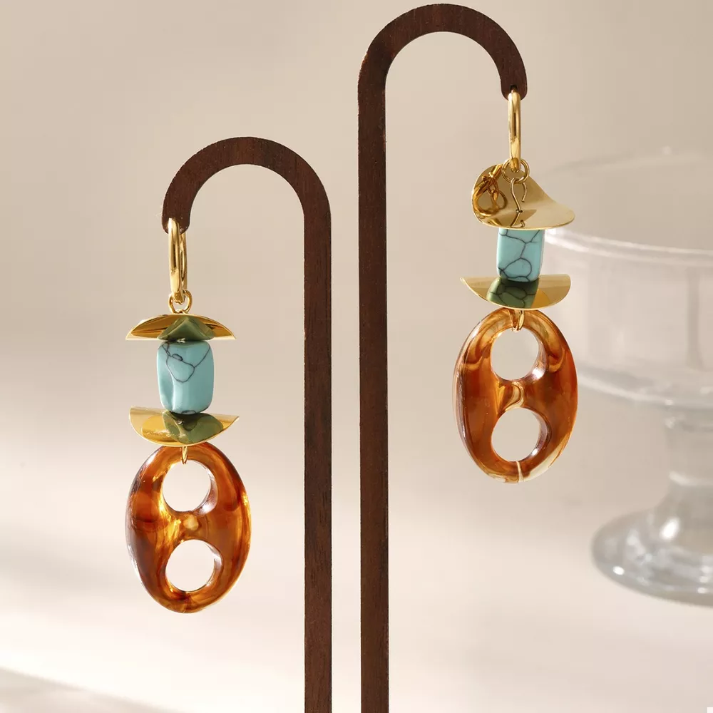 Turquoise Resin Geometric Drop Earrings, image 3