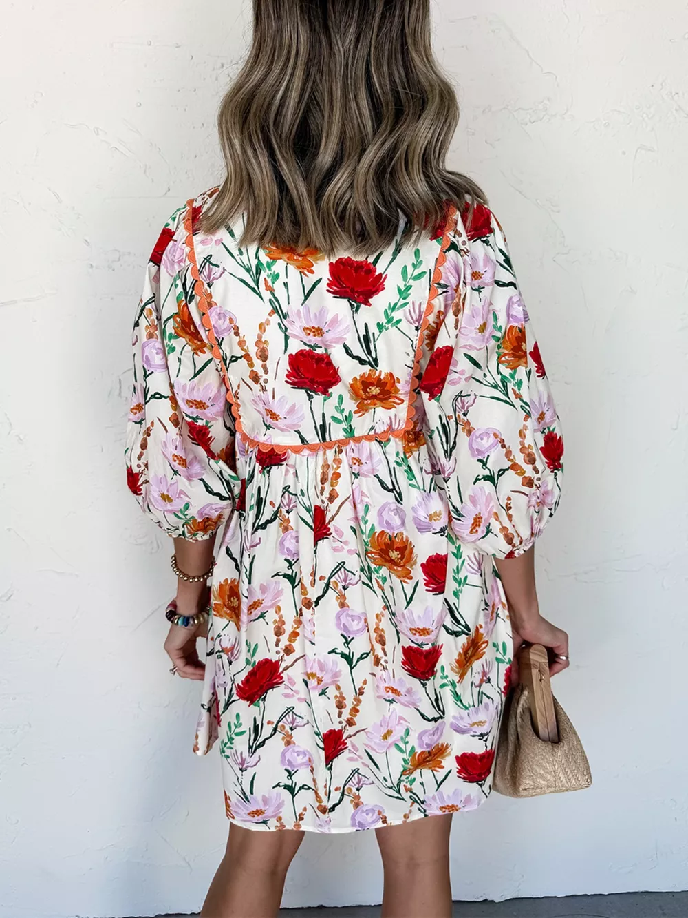 Floral Print 3/4 Sleeve Mini Dress, image 5