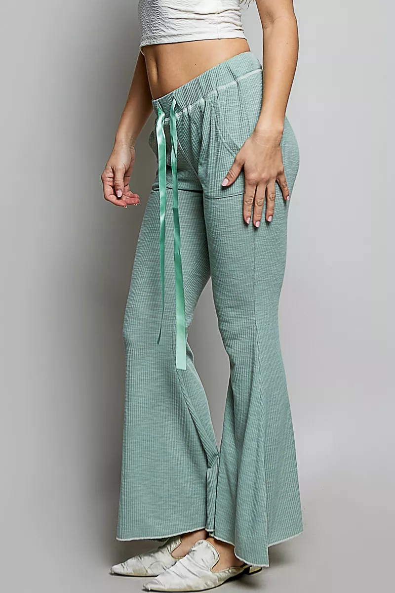 Drawstring Textured Ribbed Knit Pants, image 2