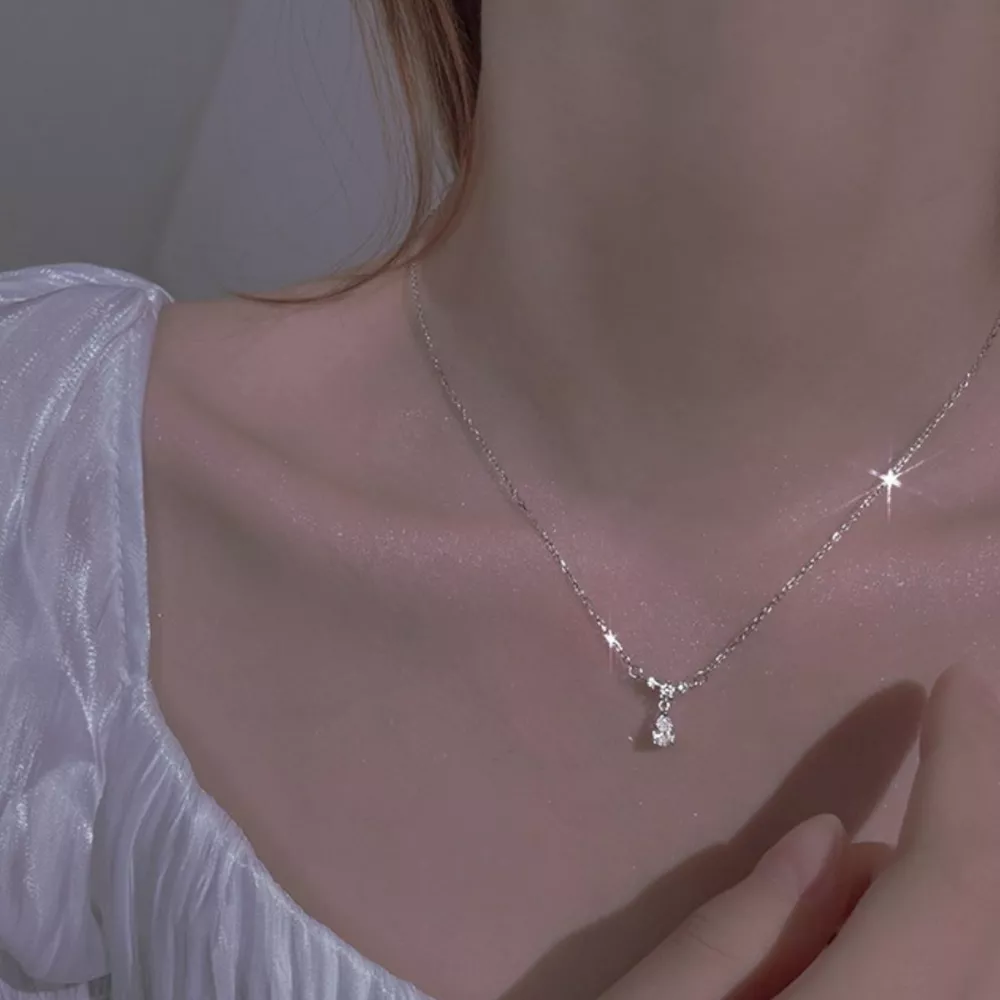 925 Sterling Silver Zircon Teardrop Necklace, image 2