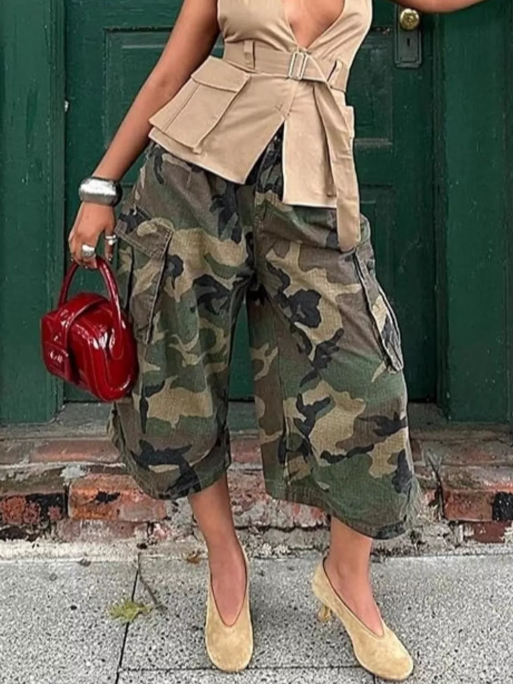 Camouflage Cargo Cropped Pants, image 4