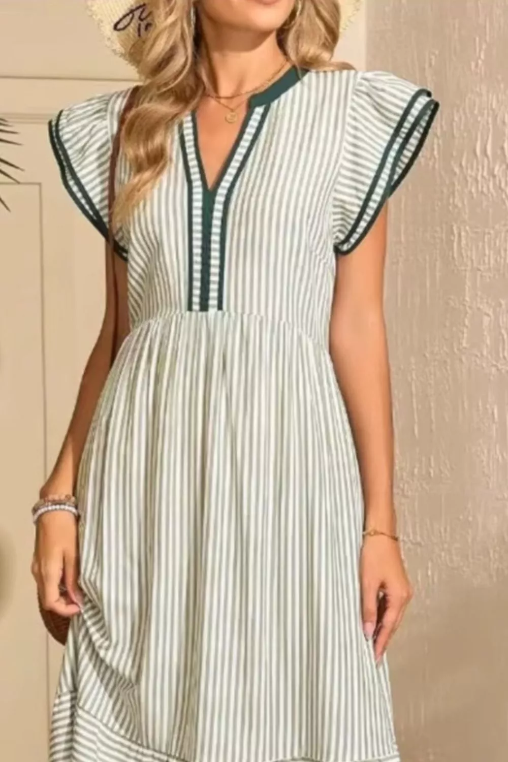 Striped Ruffle Sleeve Midi Dress, image 6