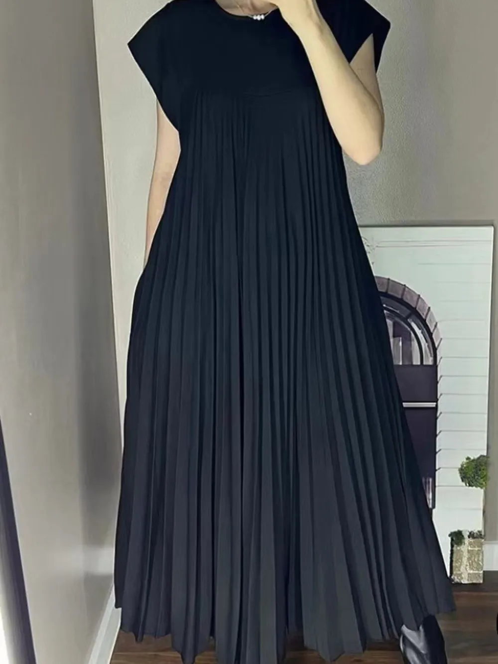 Full Size Pleated Round Neck Maxi Dress Plus Size, image 11