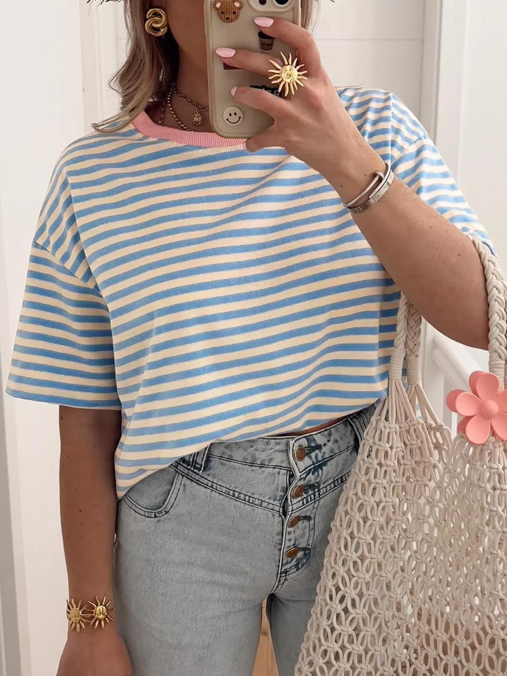 Striped Round Neck Casual T-Shirt, image 6