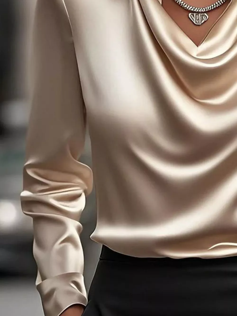 Full Size Satin Cowl Neck Long Sleeve Blouse Plus Size, image 4