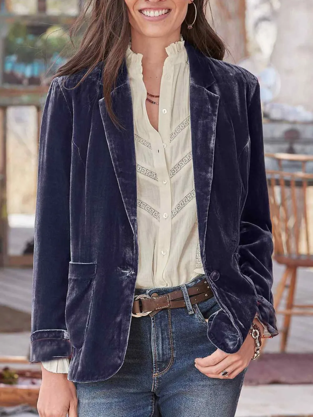 Pocketed Button Up Lapel Collar Blazer, image 6