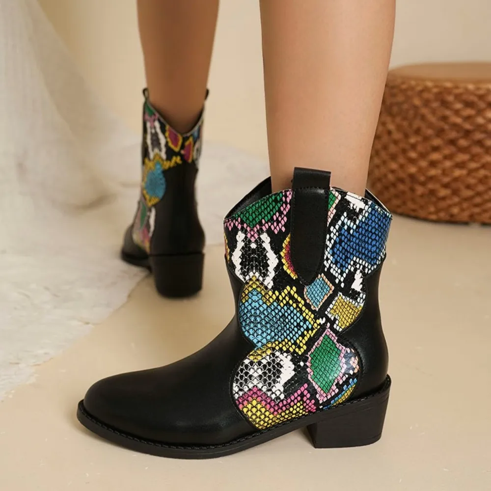 PU Leather Color Block Boots, image 2